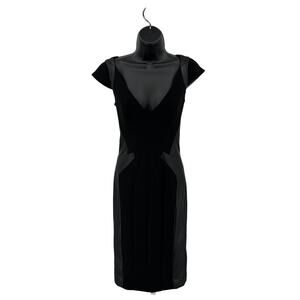 Marciano by Guess Bodycon Midi Dress WMNS 0 Black V-neck Panel Detail Cap Sleeve